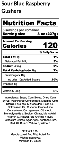 Sour Blue Raspberry Gushers Candy